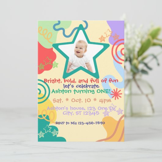 Bright, bold, fun 1st Birthday Kaart (Staand voorkant)