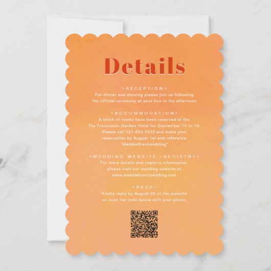 Bright & Bold Gradient Sinaasappel QR Code Wedding Kaart (Achterkant)