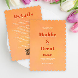 Bright & Bold Gradient Sinaasappel QR Code Wedding Kaart