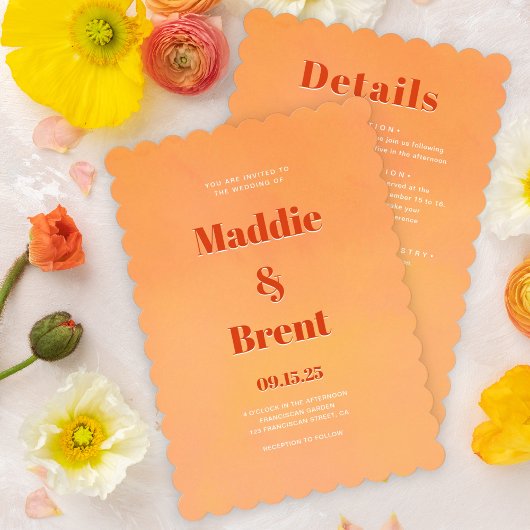 Bright & Bold Gradient Sinaasappel QR Code Wedding Kaart