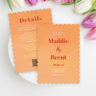 Bright & Bold Gradient Sinaasappel QR Code Wedding Kaart