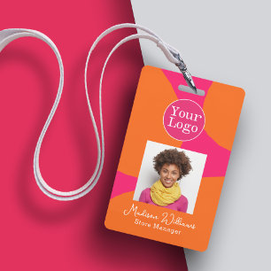 Bright Bold Hot Roze en Sinaasappel met Foto Badge