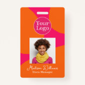 Bright Bold Hot Roze en Sinaasappel met Foto Badge (Voorkant)