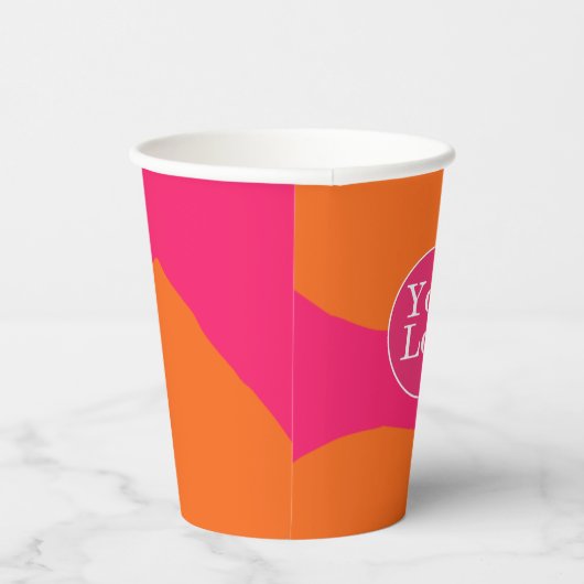 Bright Bold Hot Roze en Sinaasappel met uw Logo Papieren Bekers (Rechts)