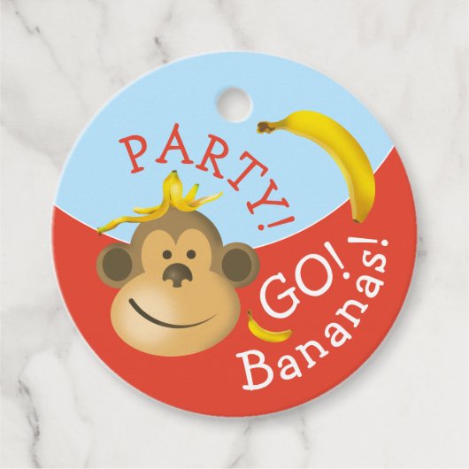 Bright Bold Kleurrijke Go Bananas Monkey Party Bedankjes Labels (Voorkant)