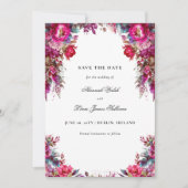 Bright Bold Magenta Bloemen & Foto Bruiloft Save The Date (Voorkant)