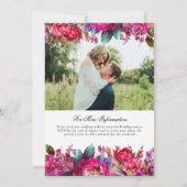 Bright Bold Magenta Bloemen & Foto Bruiloft Save The Date (Achterkant)