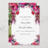 Bright Bold Magenta Bloemen & Foto Bruiloft Save The Date (Voorkant / Achterkant)
