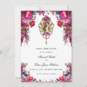 Bright Bold Magenta Bloemen & Foto Bruiloft Save The Date (Voorkant)