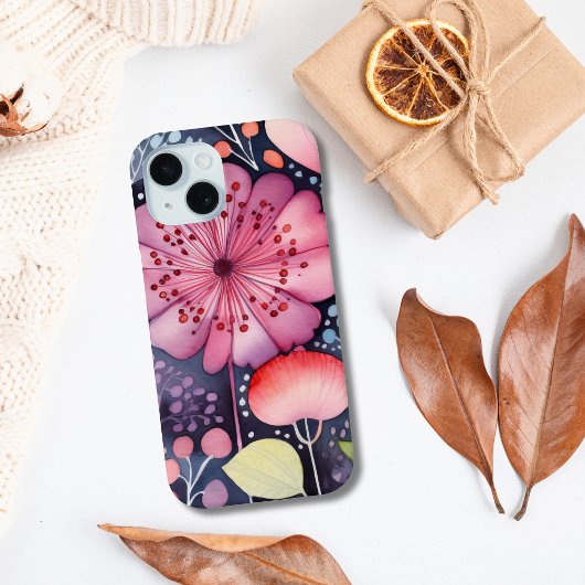 Bright Bold Pink Floral Waterverf Boho Case-Mate iPhone Case