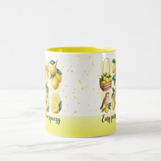 Bright Bold Preppy Lemon Summer Vibes Tweekleurige Koffiemok (Center)