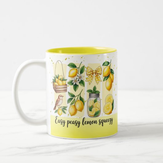 Bright Bold Preppy Lemon Summer Vibes Tweekleurige Koffiemok (Links)