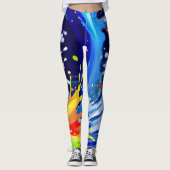 Bright Bold Rainbow Paint Splatter Asymmetrisch Leggings (Voorkant)