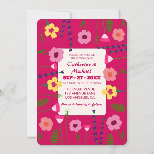 Bright & Bold Roze Kleurrijke Bloemen QR Code Brui Kaart (Voorkant)