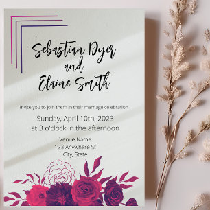 Bright Bold Roze & Paarse Bloemen Zonlicht Bruilof Kaart