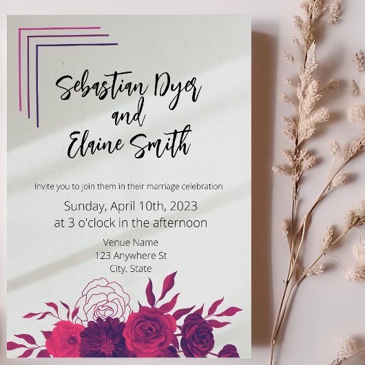 Bright Bold Roze & Paarse Bloemen Zonlicht Bruilof Kaart