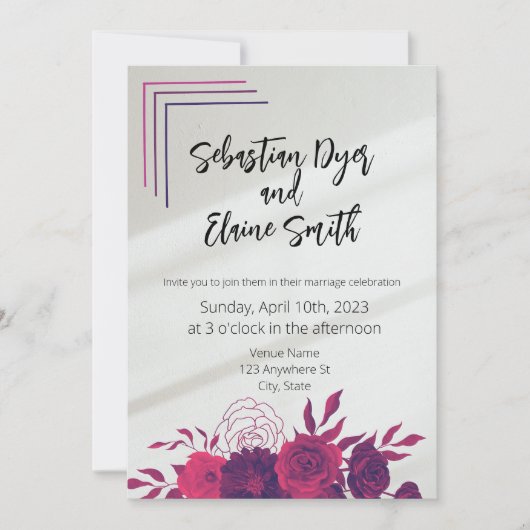 Bright Bold Roze & Paarse Bloemen Zonlicht Bruilof Kaart (Voorkant)