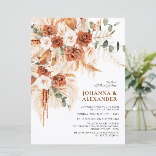 Bright Bold Terracotta Boho  Wedding  Kaart (Staand voorkant)