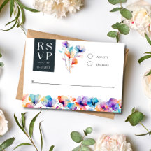 Bright Bold Waterverf Bloemen Bruiloft RSVP Kaart