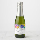 Bright & Bold Waterverf Bloemen Verjaardags Proost Sparkling Wijnetiket (Voorkant)