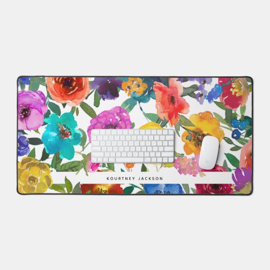 Bright & Bold Waterverf Floral gepersonaliseerd Bureaumat (Keyboard & Muis)
