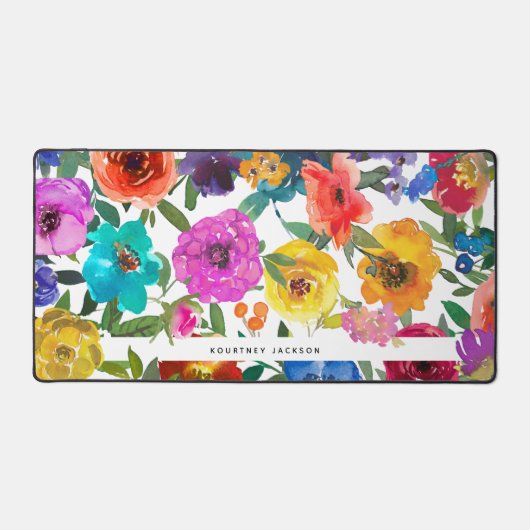 Bright & Bold Waterverf Floral gepersonaliseerd Bureaumat (Voorkant)