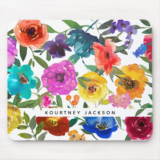 Bright & Bold Waterverf Floral gepersonaliseerd Muismat (Voorkant)
