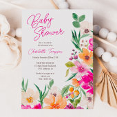 Bright bold wilde bloemen script baby shower kaart