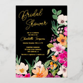 Bright bold wilde bloemen script vrijgezellenfeest folie uitnodiging (Voorkant)