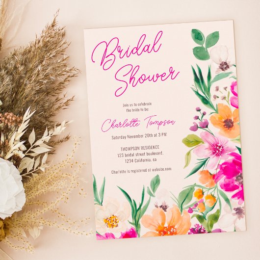 Bright bold wilde bloemen script vrijgezellenfeest kaart