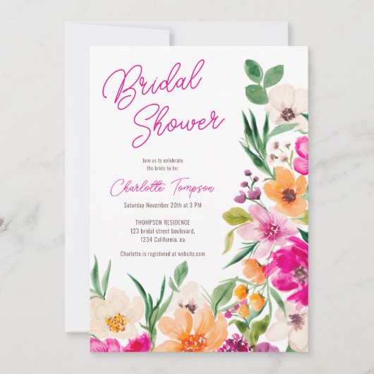 Bright bold wilde bloemen script vrijgezellenfeest kaart (Voorkant)