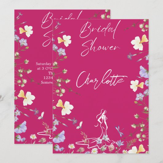 Bright bold wilde bloemen script vrijgezellenfeest kaart (Voorkant / Achterkant)