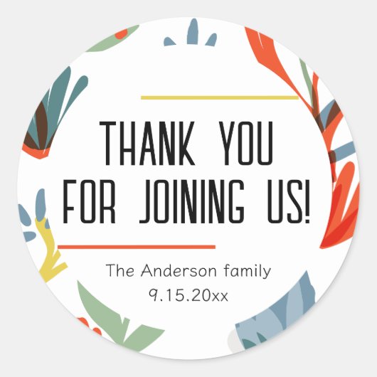 Bright Botanicals Baby shower dank u Ronde Sticker (Voorkant)