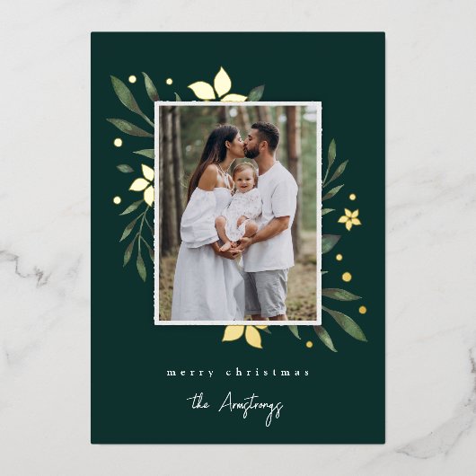 Bright Boughs Verticale foto Botanische Kerstmis Folie Feestdagenkaart (Voorkant)