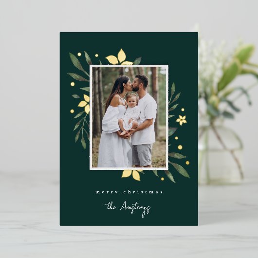 Bright Boughs Verticale foto Botanische Kerstmis Folie Feestdagenkaart (Staand Voorkant)