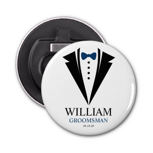 Bright Bow Stropdas Tuxedo "Groomsman" Gepersonali Button Flesopener (Voorkant)