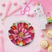 Bright burst magenta waterverf bloem borden papieren bordje (Feest)