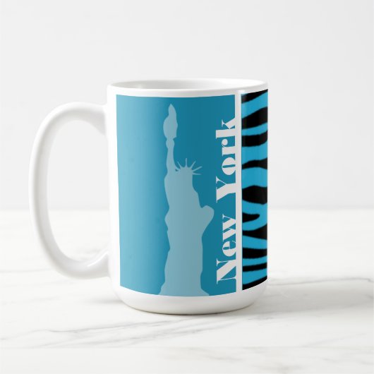 Bright Cerulean Zebra Animal Print; New York Koffiemok (Links)