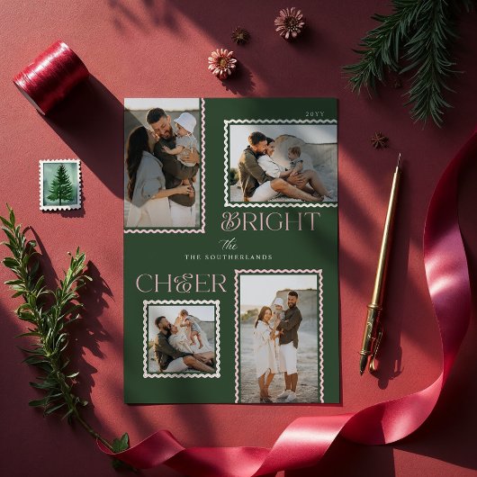 Bright Cheer Minimal Modern Wavy Fotocollage Drieluik Wenskaart