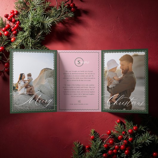 Bright Cheer Minimal Modern Wavy Fotocollage Drieluik Wenskaart