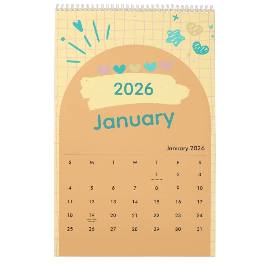 Bright & Cheerful Aesthetic Calendar Kalender (Jan 2026)