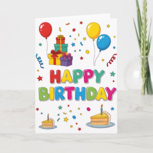 Bright & Cheerful Cartoon “Happy Birthday” Card Kaart (Voorkant)