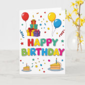 Bright & Cheerful Cartoon “Happy Birthday” Card Kaart (Gele Bloem)