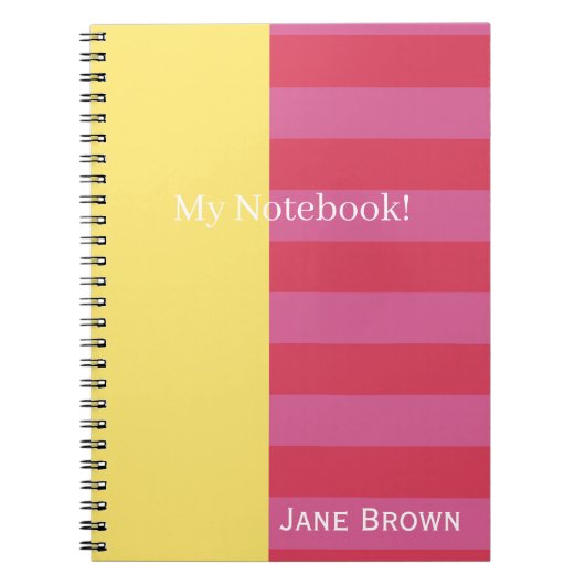 Bright Cheerful pink and yellow striped design Notitieboek (Voorkant)