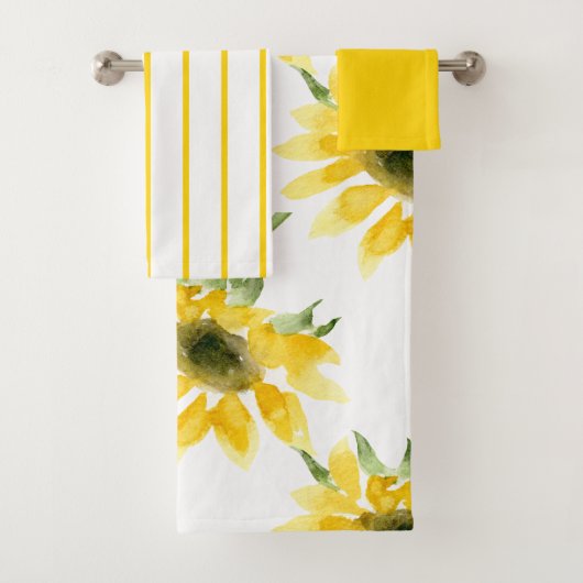 Bright Cheerful Waterverf Zonnebloem Badset Bad Handdoek (Insitu)