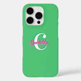Bright Chic Stijlvol Groen Monogram Initiaal Naam iPhone 16 Pro Hoesje