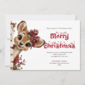 Bright Christmas baby deer peeking cheerful card Feestdagenkaart (Voorkant)