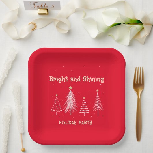 Bright Christmas Holiday Party Rood Wit Papieren Bordje (Huwelijk)
