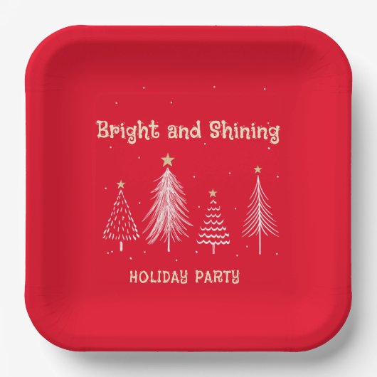 Bright Christmas Holiday Party Rood Wit Papieren Bordje (Voorkant)