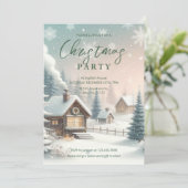 Bright Christmas Party Uitnodiging met Sneeuwscène (Staand voorkant)
